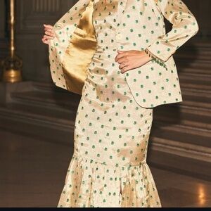 EDDY sample dress. Elegant Gold and Green floral embroidered Dress